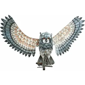9" Blue/White Metal Owl Wings Out