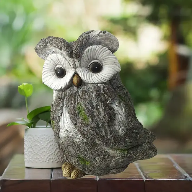 White & Grey Wise Owl Statue