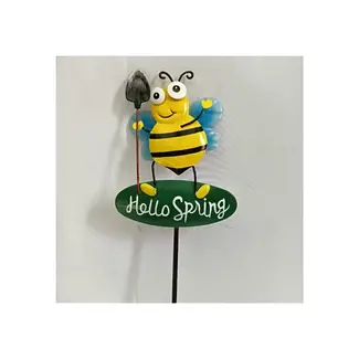 Metal Bee Hello Spring Garden Stake