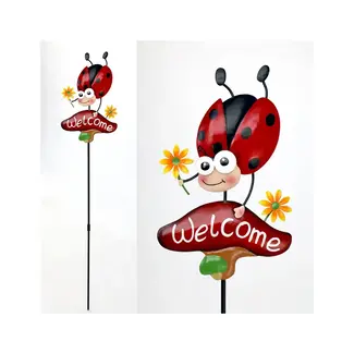 Metal Lady Bug Welcome Garden Stake