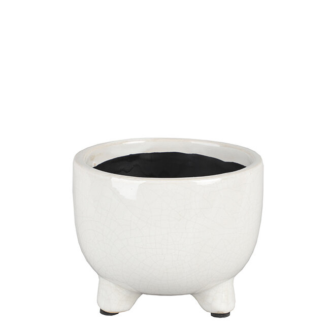 Footed Glazed White Ceramic Pot
