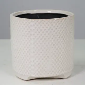 4" White Glazed Dotted Ceramic Pot