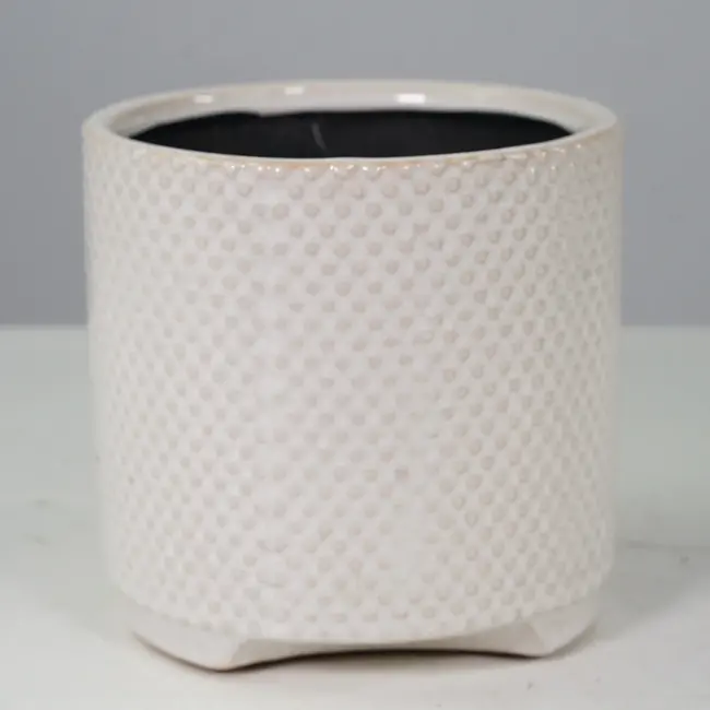 4" White Glazed Dotted Ceramic Pot