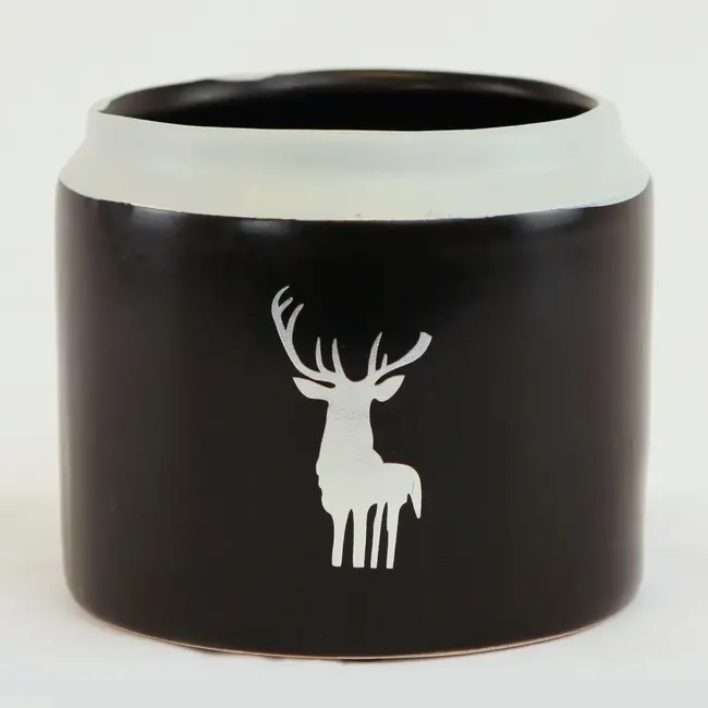 4" Black Dolomite Pot w/ White Reindeer