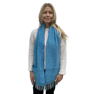 Turquoise Herringbone Luxe-Lined Wool Scarf