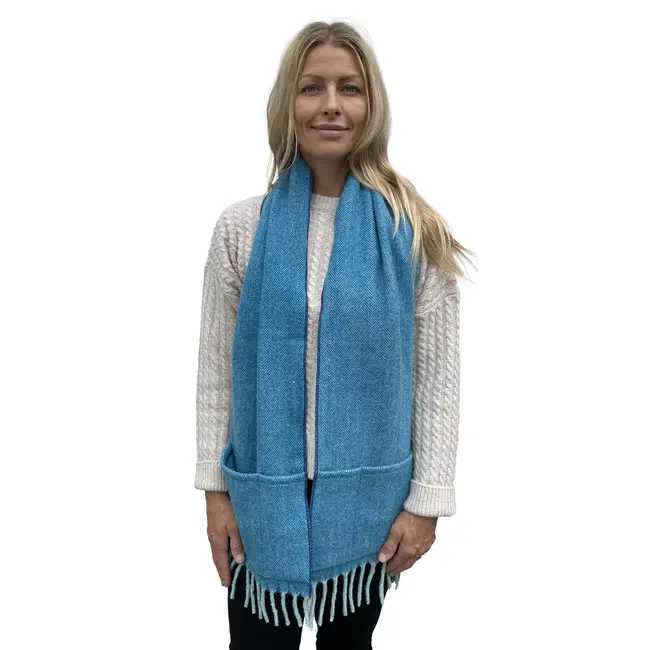 Turquoise Herringbone Luxe-Lined Wool Scarf