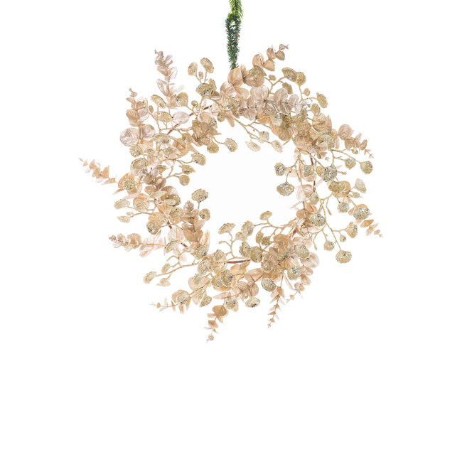 16" Glittery Beige Eucalyptus Wreath