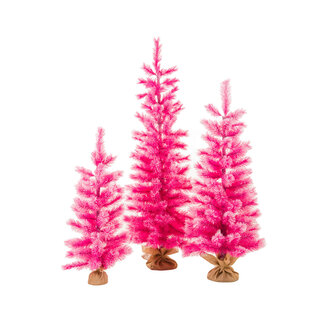Pink Flocked Frosted Tree w/ Burlap Base