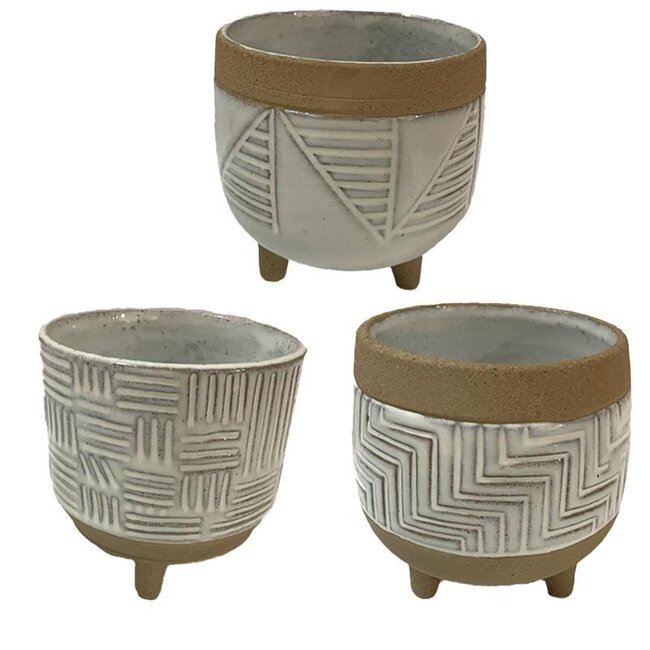 4" Beige/White Ceramic Footed Planter