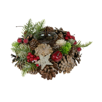 7.5" T-Light Holder w/ Berries & Cones