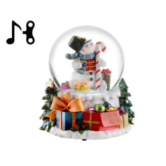 6" Musical Snowman w/ Candy Cane Snow Globe