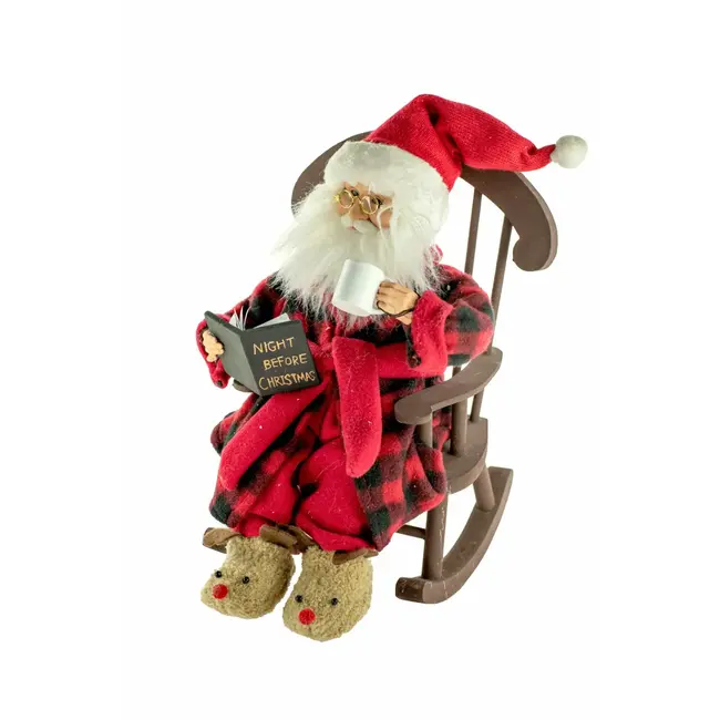 14" Sitting Buffalo Plaid Bedtime Santa