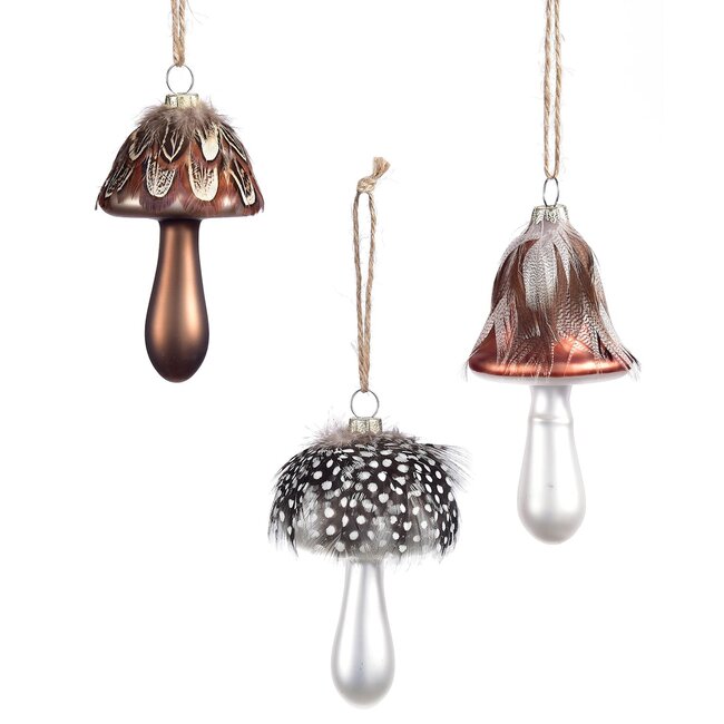 Mushroom Ornament w/ Feathers