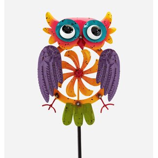 Metal Owl Spinner Garden Stake