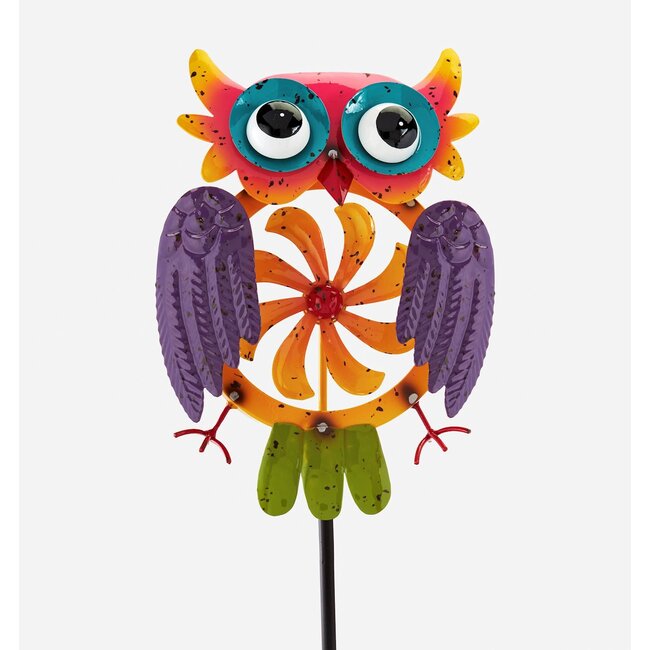 Metal Owl Spinner Garden Stake