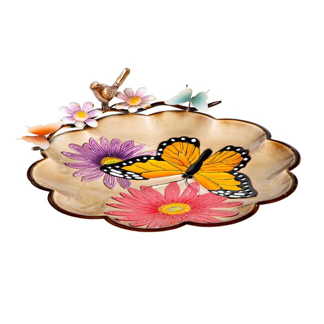 17" Butterfly & Flowers Bird Bath