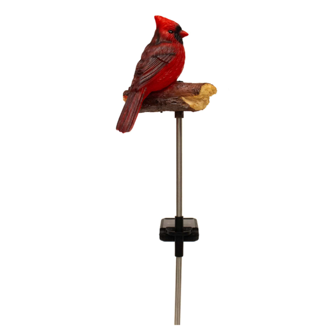Solar Cardinal on Bark Garden Stake