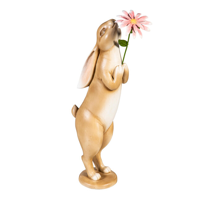 Resin Brown Rabbit w/ Pink Flower