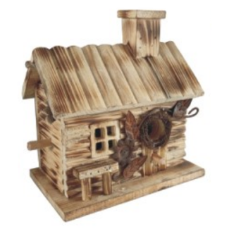 9.5" Wood Cabin Birdhouse
