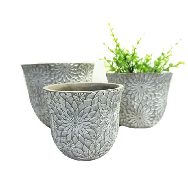 Cement Pot w/ Flowers