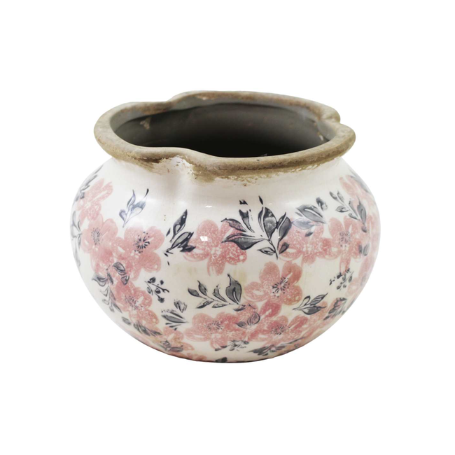 7" White Pot w/ Floral Design
