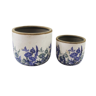 White Pot w/ Blue Floral Design