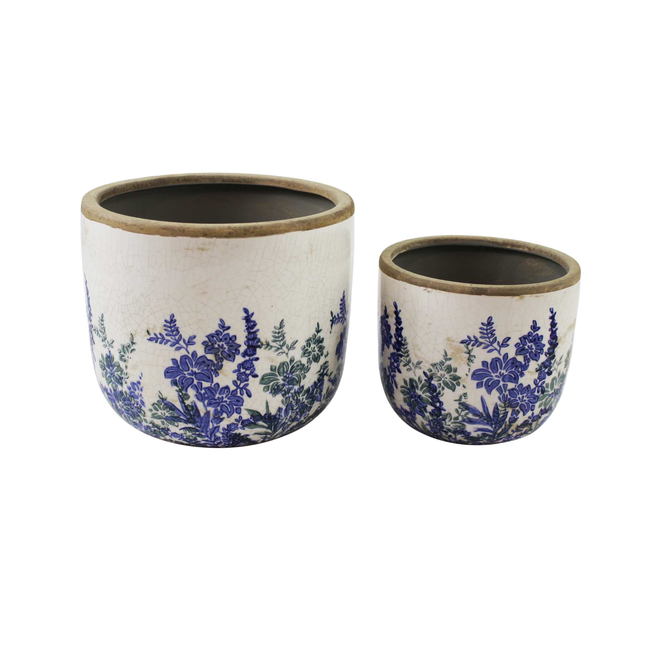White Pot w/ Blue Floral Design
