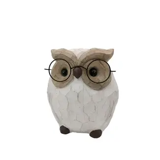 Wood Owl Statue w/ Glasses