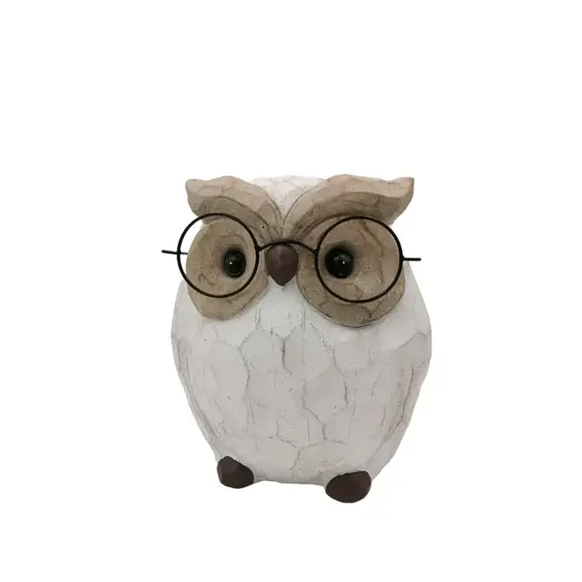 Wood Owl Statue w/ Glasses