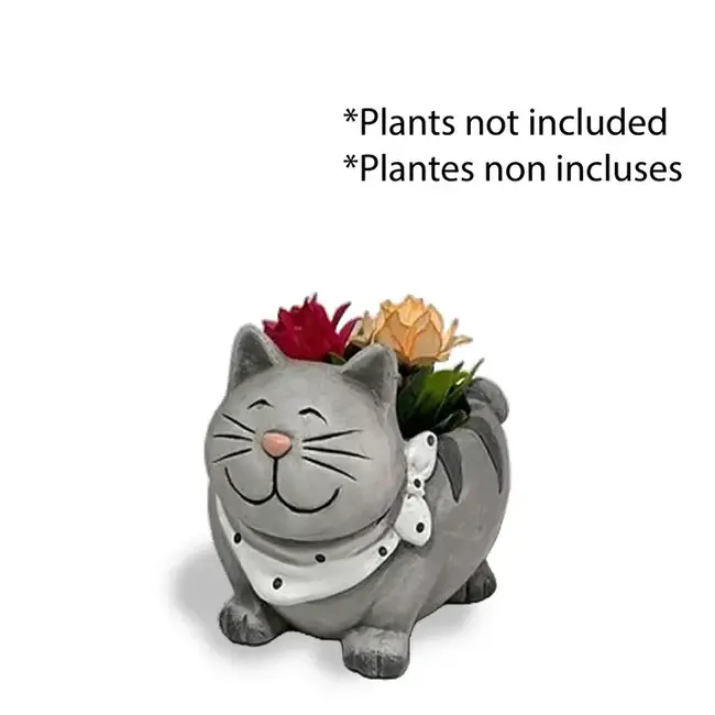 Grey Cat w/ Scarf Ceramic Planter