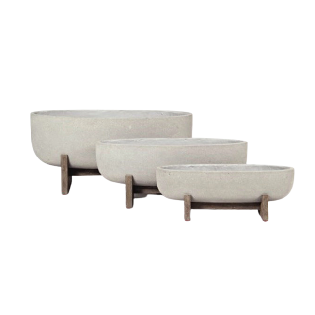 29x9" Ficonstone Oval Pot w/ Wooden Legs