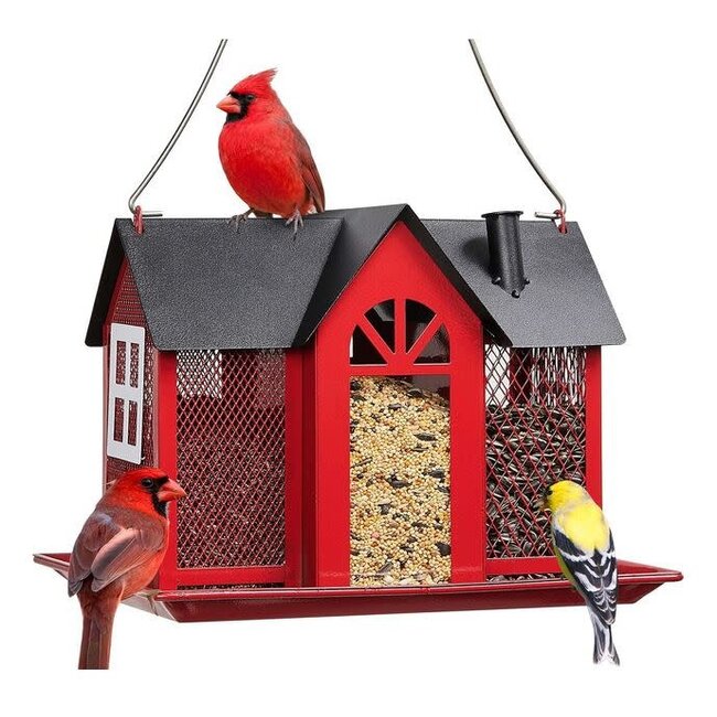 Red Cardinal Bird Feeder w/ Black Roof