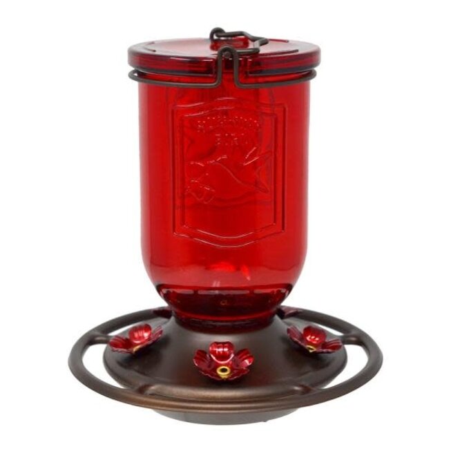 Ruby Jar Glass Hummingbird Feeder