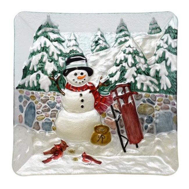Stonewall Snowman Glass Platter