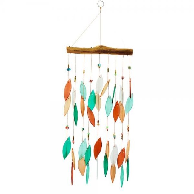 Coral & Teal Beaded Driftwood Glass Chime