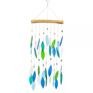 Ocean Blues Beaded Driftwood Glass Chime