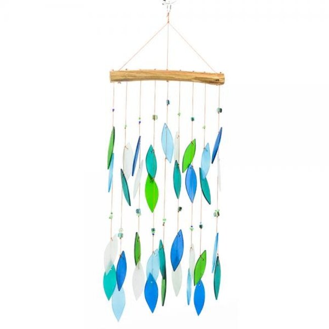 Ocean Blues Beaded Driftwood Glass Chime