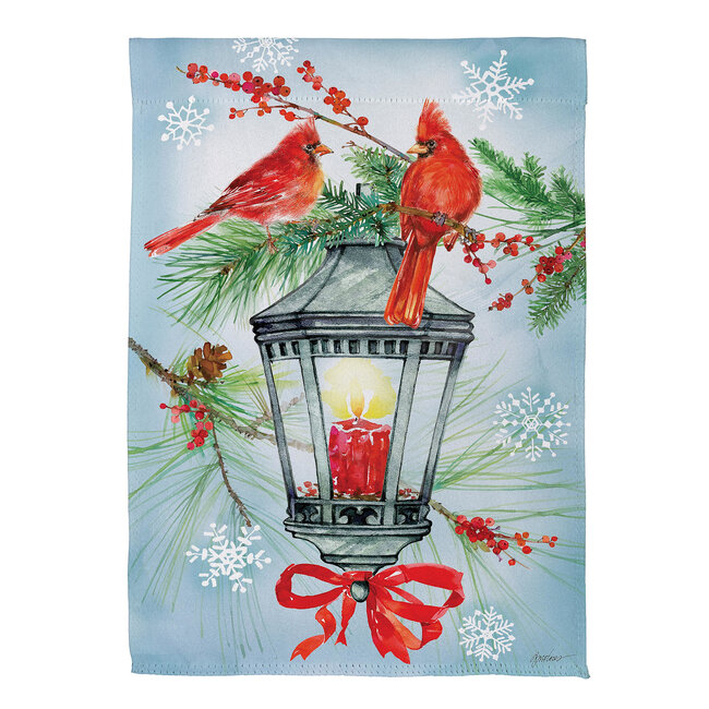 Cardinal Lantern Suede Garden Flag