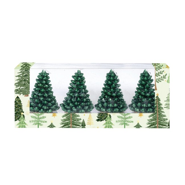 Green Tree Wax Candle Set of 4