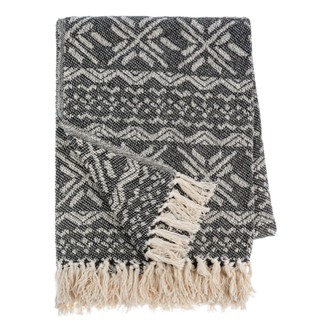 50x60" Black & Natural Snowflake Woven Throw