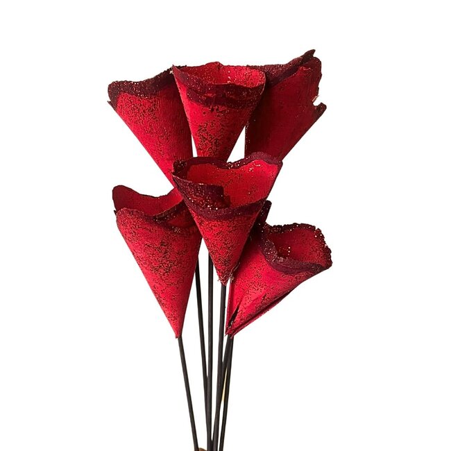 5" Red Sparkle Wood Cones