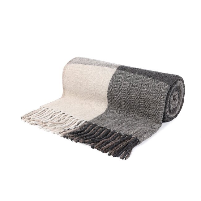 Taupe Herringbone Check 75% Wool Blanket