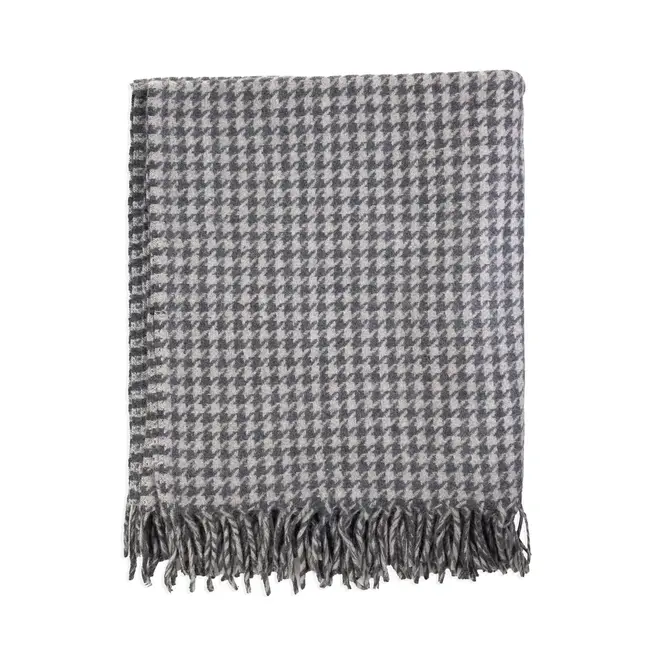 Medium Grey Houndstooth 70% Wool Blanket
