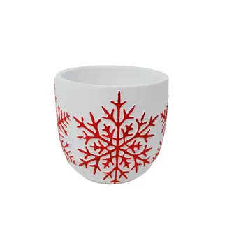 Cement Pot w/ Red Snowflakes