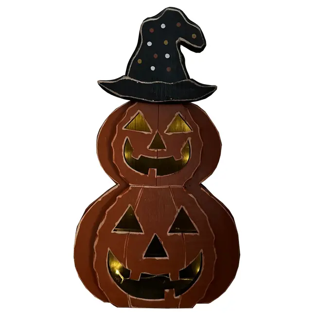 26" Wooden Jack-O-Lantern w/ Hat