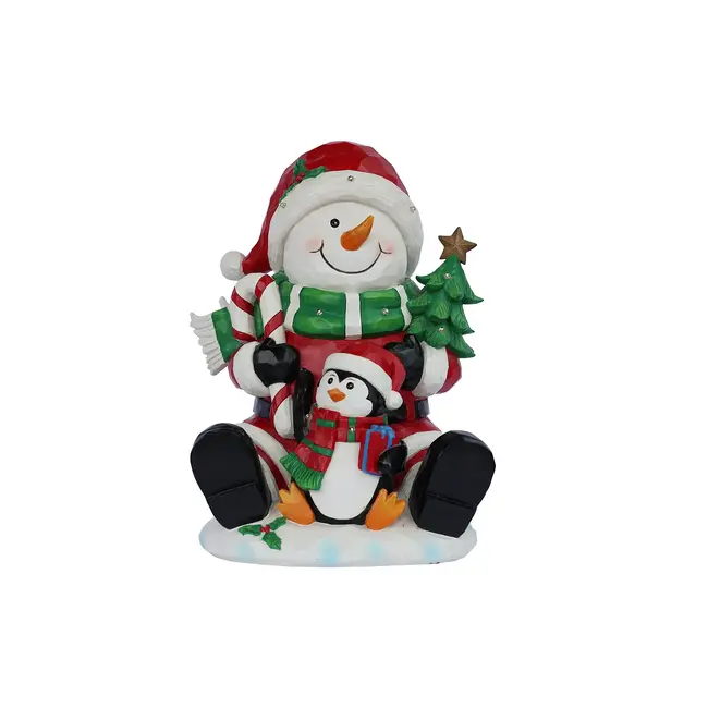 13" LED Snowman w/ Penguin Decor