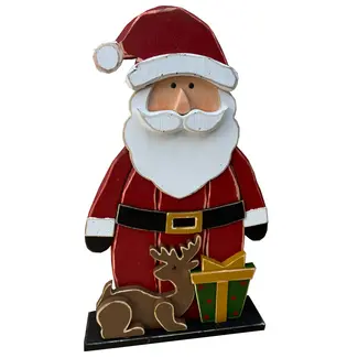 30" Wooden Santa w/ Reindeer