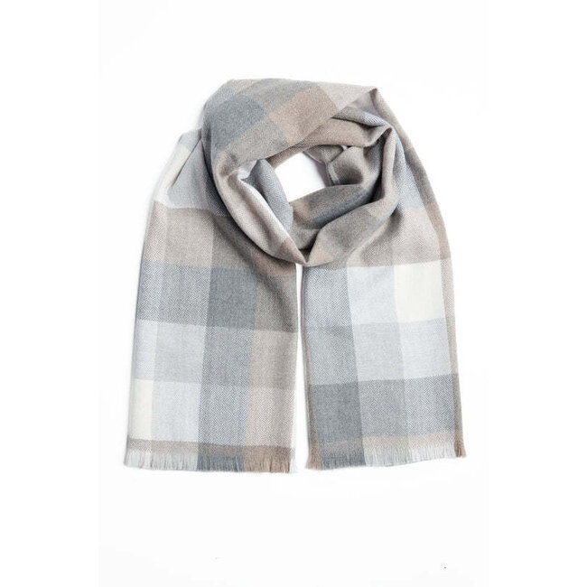 Mink & Oxford Block Check Merino Scarf