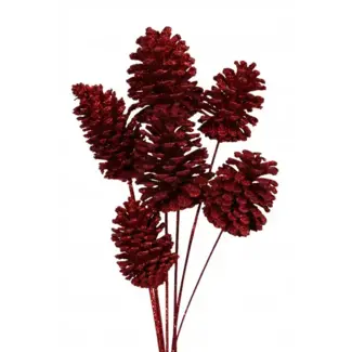 Red Glitter Large 6 Stem Pinecones