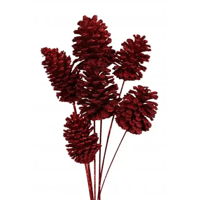 Red Glitter Large 6 Stem Pinecones